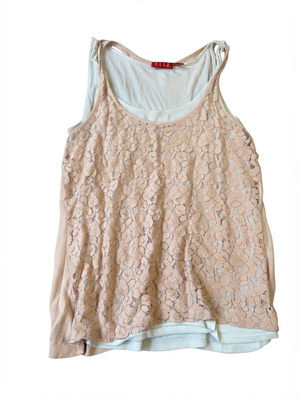 Elle Layered Lace-Front Tank Top in Blush and White
